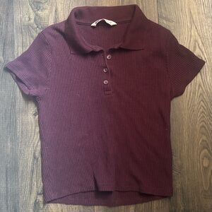 Cropped Burgundy Waffle Polo Shirt